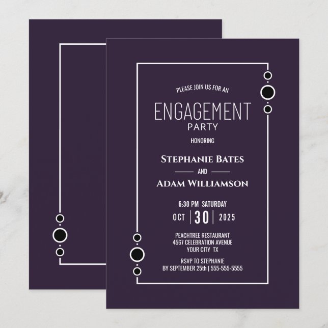 Invitation Parti d'engagement pourpre moderne (Devant / Derrière)