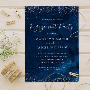 Invitation Parti d'engagement romantique Marine Bleu Argent