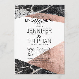 Invitation Parti d'engagement Rose moderne en or et marbre