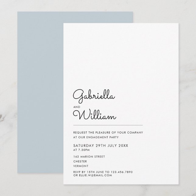 Invitation Parti d'engagement simple et moderne noir et blanc (Devant / Derrière)