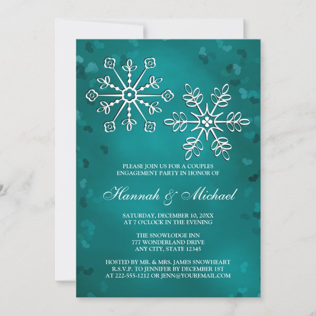INVITATION PARTI D'ENGAGEMENT TURQUOISE SNOWFLAKE COUPLES (Devant)