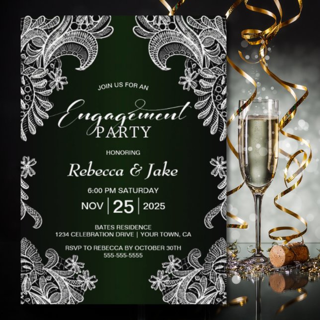 Invitation Parti d'engagement vert de White Lace (Créateur téléchargé)
