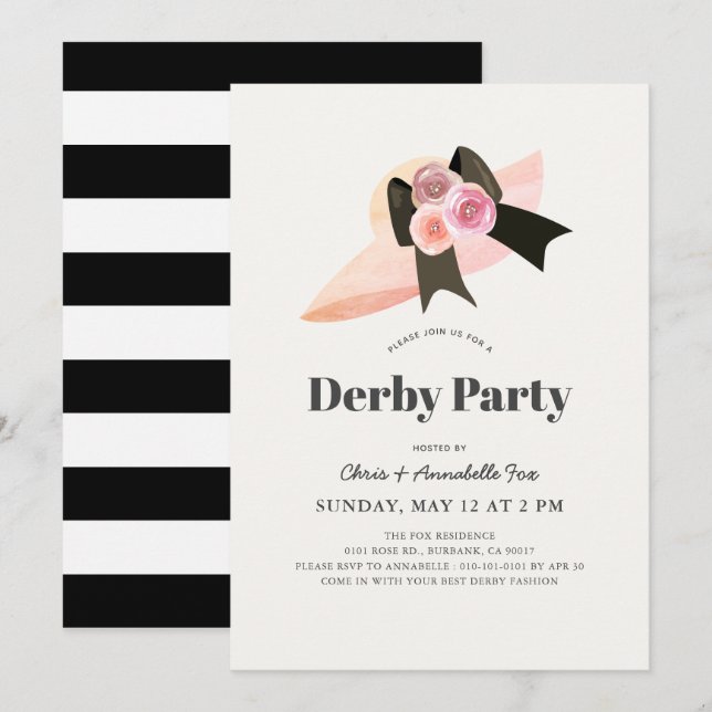 Invitation Parti Derby du grand Casquette rose (Devant / Derrière)