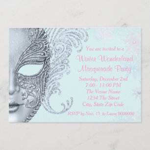 Invitation Parti des merveilles d'hiver rose et Turquoise