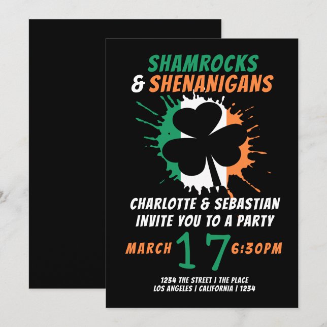 Invitation Parti des Shenanigans Shamrock Jour de la Saint Pa (Devant / Derrière)
