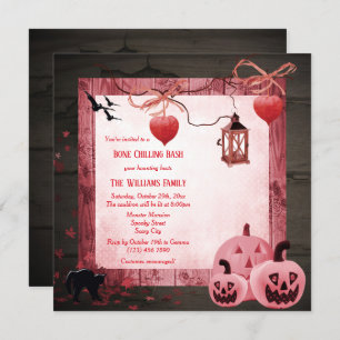Invitation Parti d'Halloween Citrouille rose