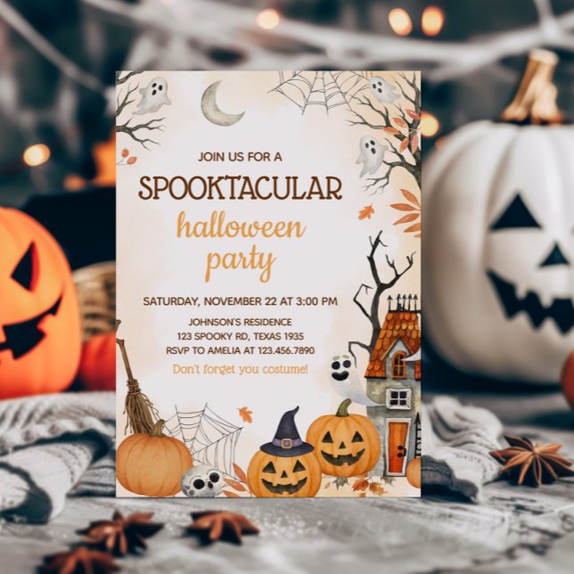 Invitation Parti d'Halloween Citrouille Spooktaculaire (Spooktacular Halloween Party Invitation)