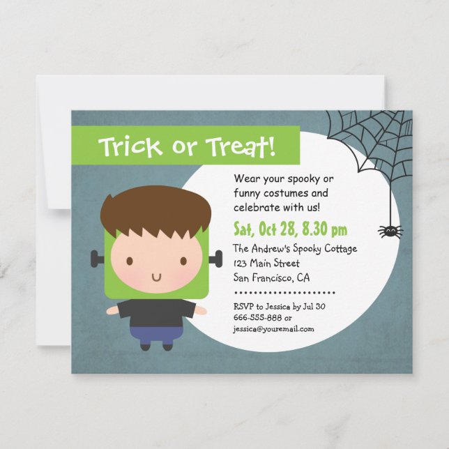 Invitation Parti d'Halloween Cute Frankenstein Boy Kids (Devant)