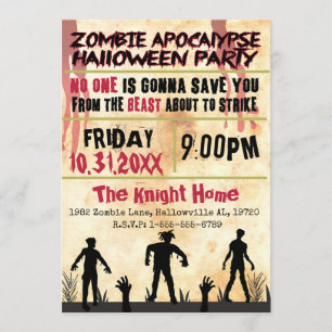 Invitation Parti d'Halloween de l'apocalypse zombie
