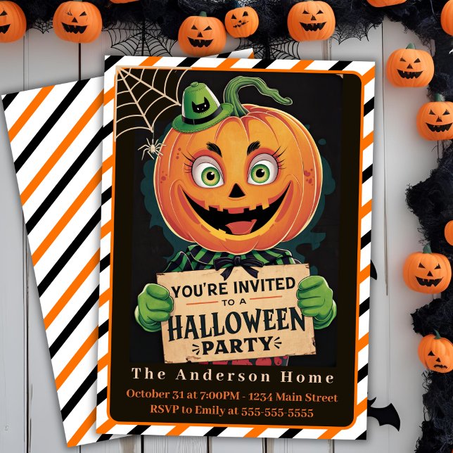 Invitation Parti d'Halloween de l'homme Éffrayant vintage (Vintage Spooky Pumpkin Man Halloween Party Invitation)