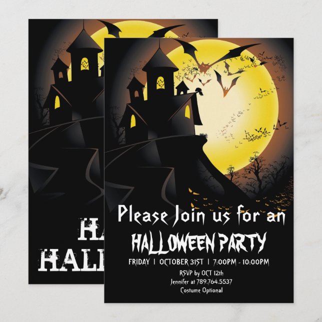 Invitation Parti d'Halloween Déplaisant et hanté (Devant / Derrière)