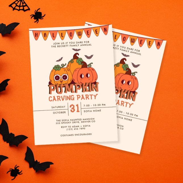Invitation Parti d'Halloween du Citrouille rétro (Créateur téléchargé)
