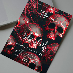 Invitation Parti d'Halloween gothique du crâne rouge noir mod