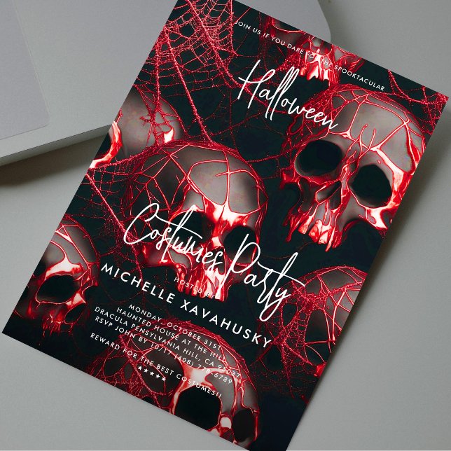 Invitation Parti d'Halloween gothique du crâne rouge noir mod (Modern Black Red Skull Gothic Halloween Party Invitation
)