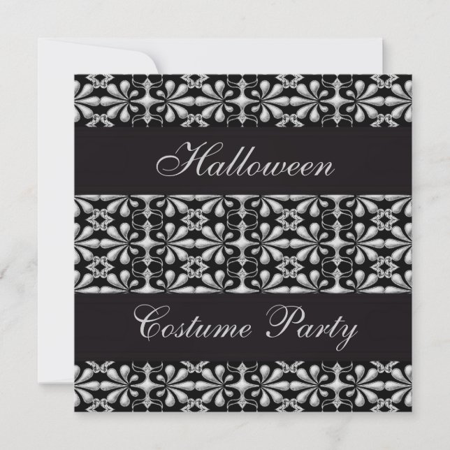 Invitation Parti d'Halloween gothique noir et argent (Devant)