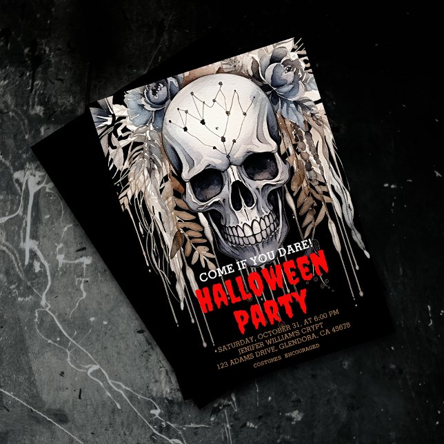 Invitation Parti d'Halloween Noir de crâne moderne (Elevate your upcoming event with uniquely spooky and captivatingly designed Halloween invitations!)