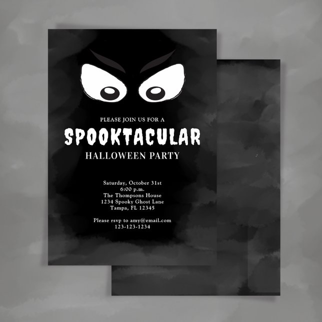 Invitation Parti d'Halloween noir et blanc (Halloween spooktacular party invitation with black and white ghost eyes.)