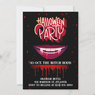 Invitation Parti d'Halloween noir Vampire sanglant adulte