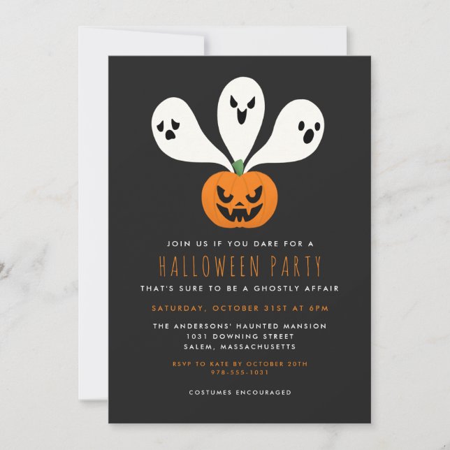 Invitation Parti d'Halloween pour les affaires ghosts (Devant)