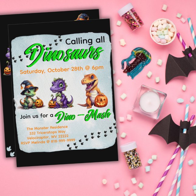 Invitation Parti Dino-Mash d'Halloween (Dinosaur Halloween Dino-Mash Invitation for Party)