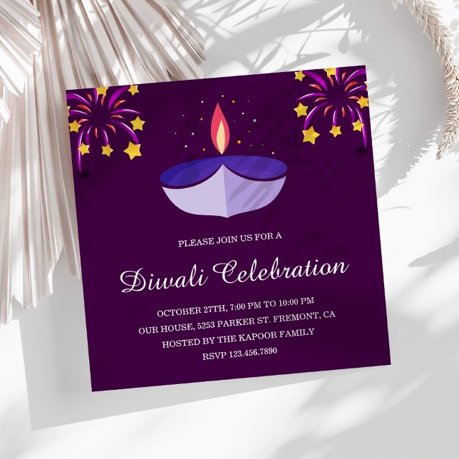 Invitation Parti Diya Lamp Purple Diwali (Créateur téléchargé)
