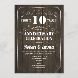 Invitation Parti du 10e anniversaire du Mariage du bois rusti