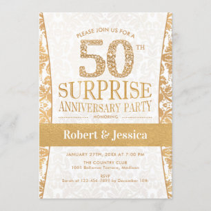Invitation Parti du 50e anniversaire de surprise - Blanc d'or