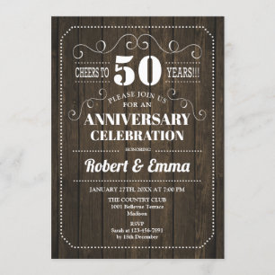 Invitation Parti du 50e anniversaire du Mariage Rustic Wood