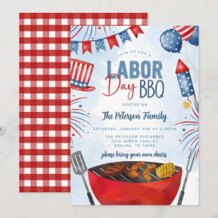 Invitation Parti du barbecue de la Fête du Travail patriotiqu