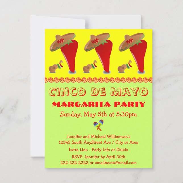 Invitation Parti du poivre rouge Sombrero Margarita Cinco De  (Devant)