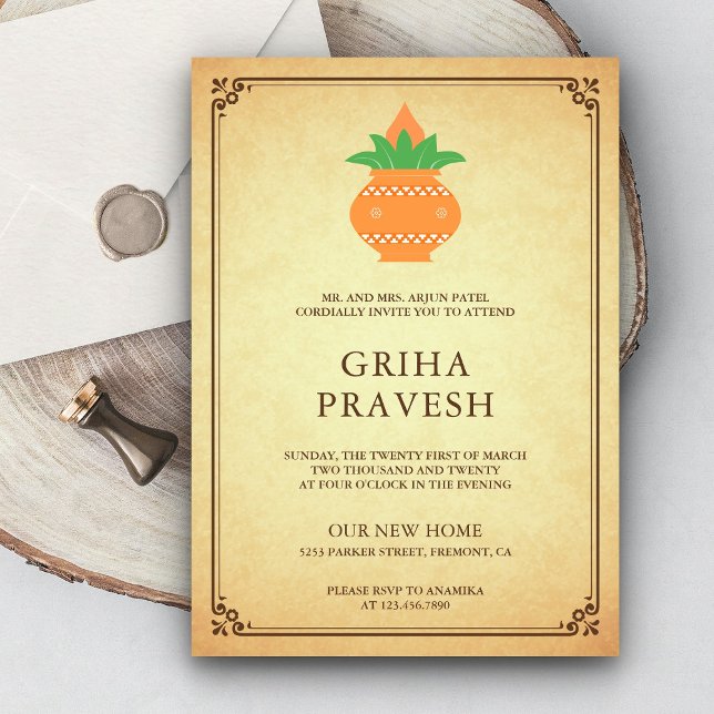 Invitation Parti du réchauffement de la maison en Inde Griha  (Créateur téléchargé)