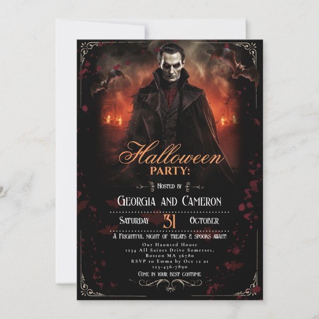 Invitation Parti éffrayant Dracula Halloween (Devant)
