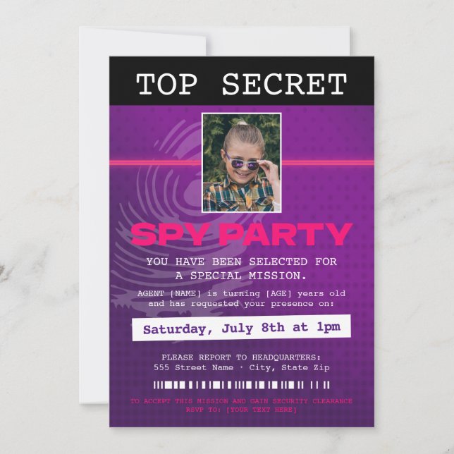 Invitation Parti espion agent secret (Devant)