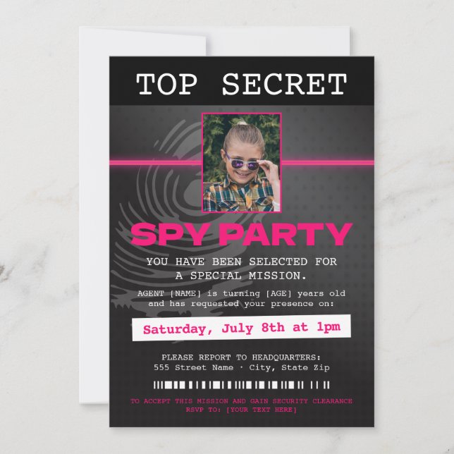 Invitation Parti espion agent secret (Devant)