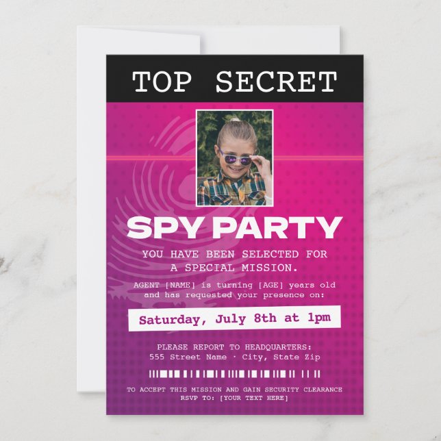 Invitation Parti espion agent secret (Devant)