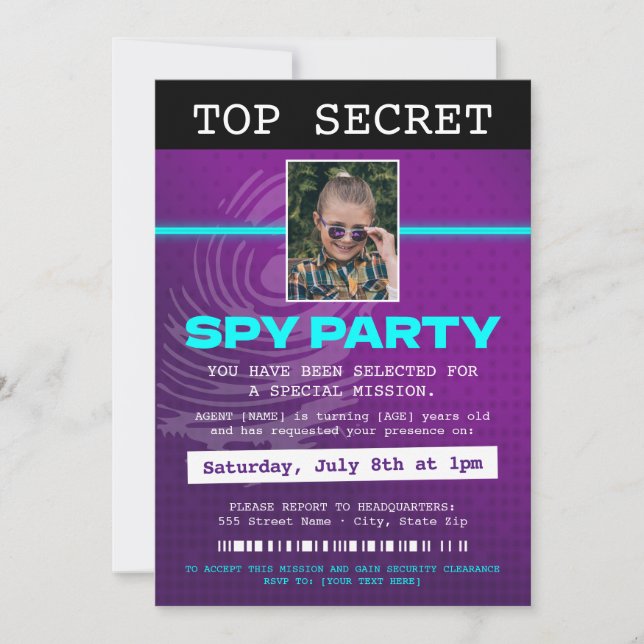 Invitation Parti espion agent secret (Devant)