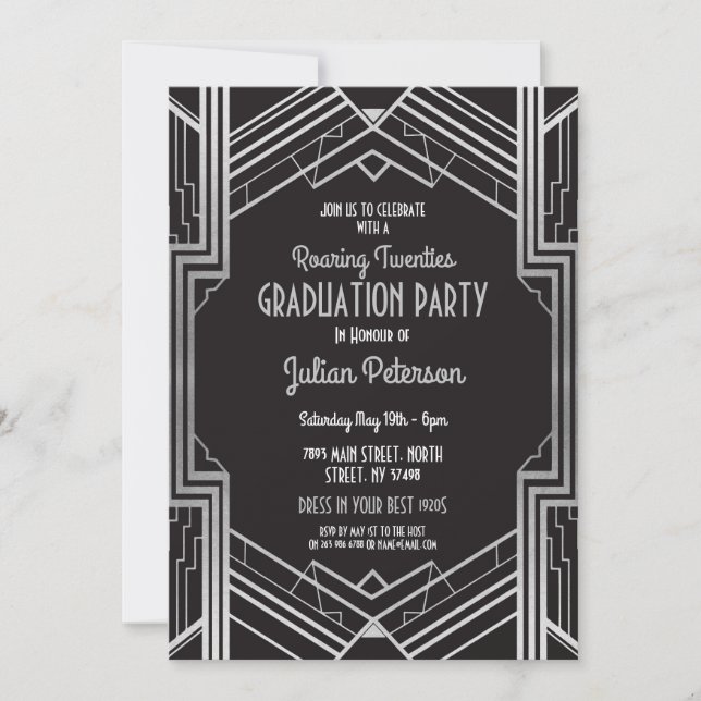Invitation Parti Gatsby d'argent des années 1920 (Devant)