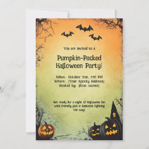 Invitation 🎃 parti Halloween à poches Citrouilles