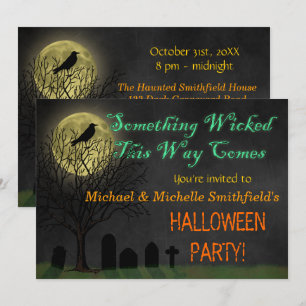 Invitation Parti Halloween  Corbeau de cimetière et lune