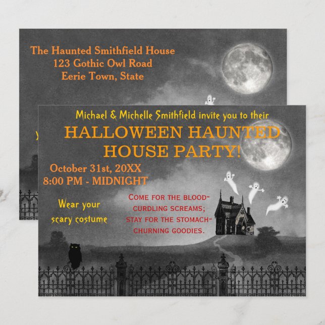 Invitation Parti Halloween| Maison hantée gothique (Devant / Derrière)