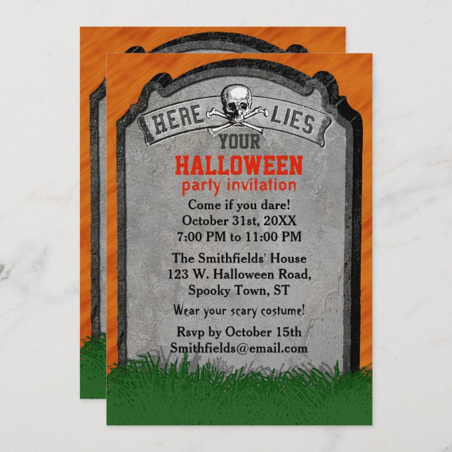 Invitation Parti Halloween| Traverses du crâne gravide de Tom (Devant / Derrière)