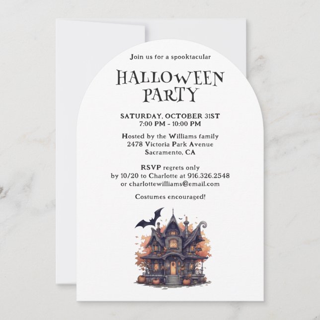 Invitation Parti Haunted House Citrouille Halloween (Devant)