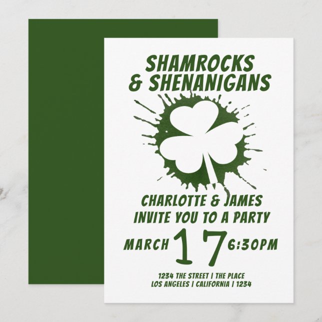 Invitation Parti Jour de la Saint Patrick Shamrock Shenanigan (Devant / Derrière)