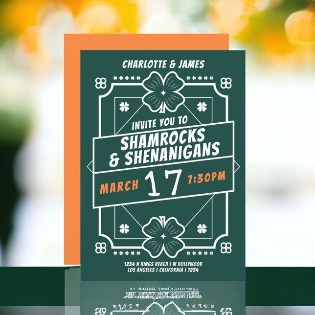 Invitation Parti Jour de la Saint Patrick Shamrock Shenanigan (St Patricks Day Party Irish Shamrocks Shenanigans Invitations from Ricaso - download available)