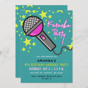 Invitation Parti karaoké Anniversaire de enfant rose Turquois