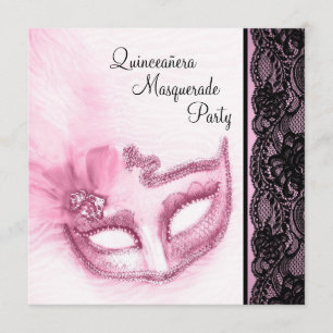 Invitation Parti mascarade Quinceanera, joli Pink