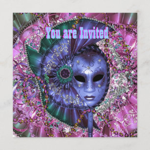 Invitation Parti mascarade violet vert