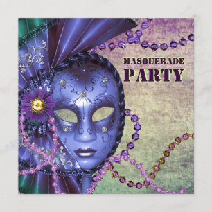 Invitation Parti mascarade violet vert