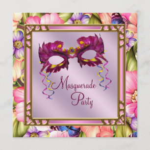 Invitation Parti Masquerade de masques violets roses et roses