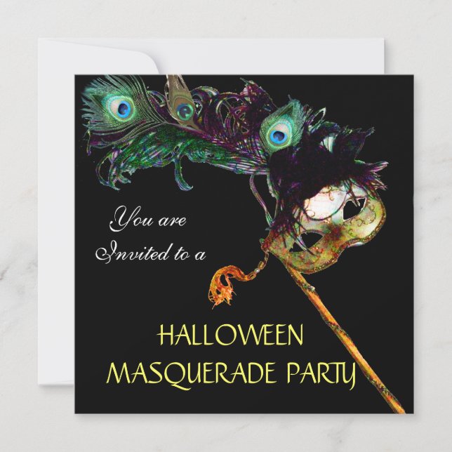 INVITATION PARTI MASQUERADE HALLOWEEN, JAUNE BLANC (Devant)